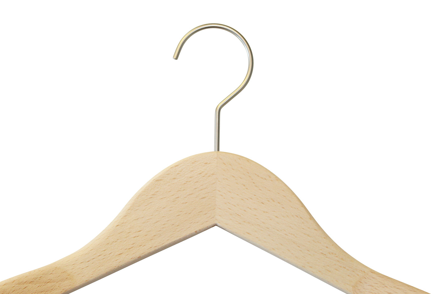 A Hangers of London Natural Wooden Jacket Hanger with Trouser Bar 39cm is centered against a white background. This hanger features notches on the arms for securing garments with straps. The wood has a smooth, light finish, making it perfect for those keen on closet organization.