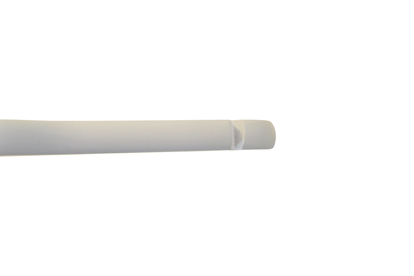 A White Wood Sustainable Thick Top Jacket Bridal Hanger with Hooks 39cm from Hangers of London, likely a close-up of the hanger or a similar material, with a clean, smooth surface. One end of the hanger is visible in the image, showing a slight crease. The setting evokes minimalistic elegance much like that of a sustainable hanger display against a plain white backdrop.