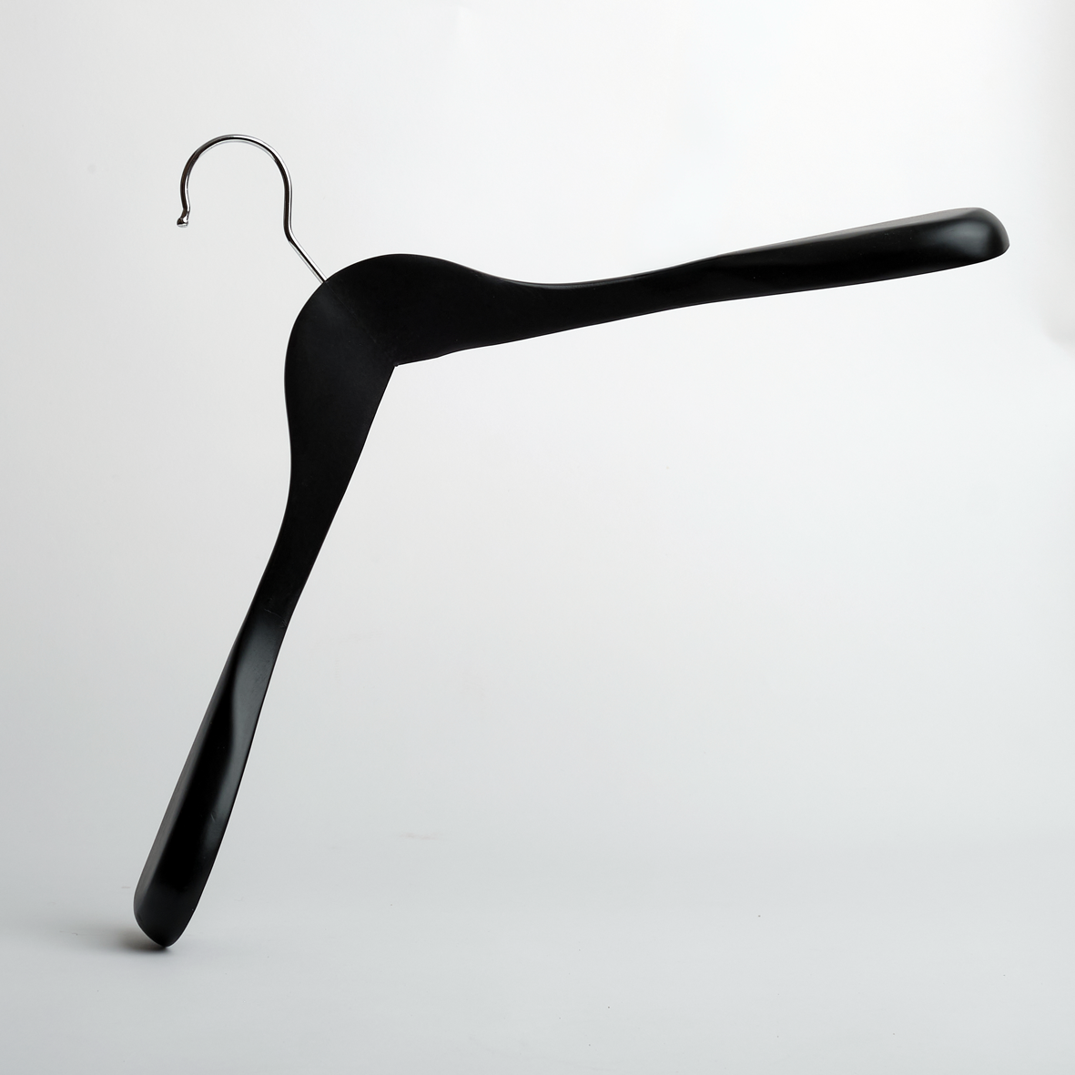 A pack of 24 “Black Wooden 45 cm Jacket Hangers” from Hangers of London, each featuring a metal hook, is shown against a plain white background.