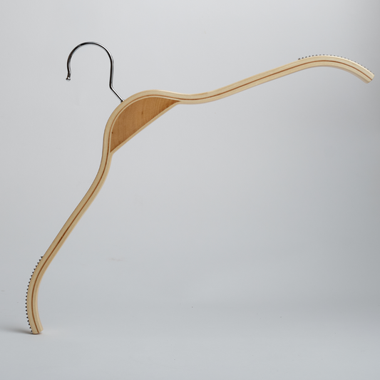 A Scandi Style Laminated Wooden 42cm Top Hanger from Hangers of London, shown standing upright on one end against a plain light background.