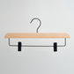 A Hangers of London Luxury FSC Certified Beech Wooden 35cm Clip Hanger, featuring a sturdy metal hook and two black adjustable clips, is displayed against a plain white background.
