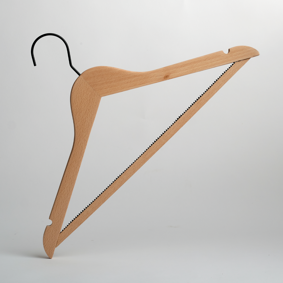 A pack of 100 Luxury FSC Certified Beech Wooden 42cm Top Hangers with trouser bars from Hangers of London, arranged against a plain white background.