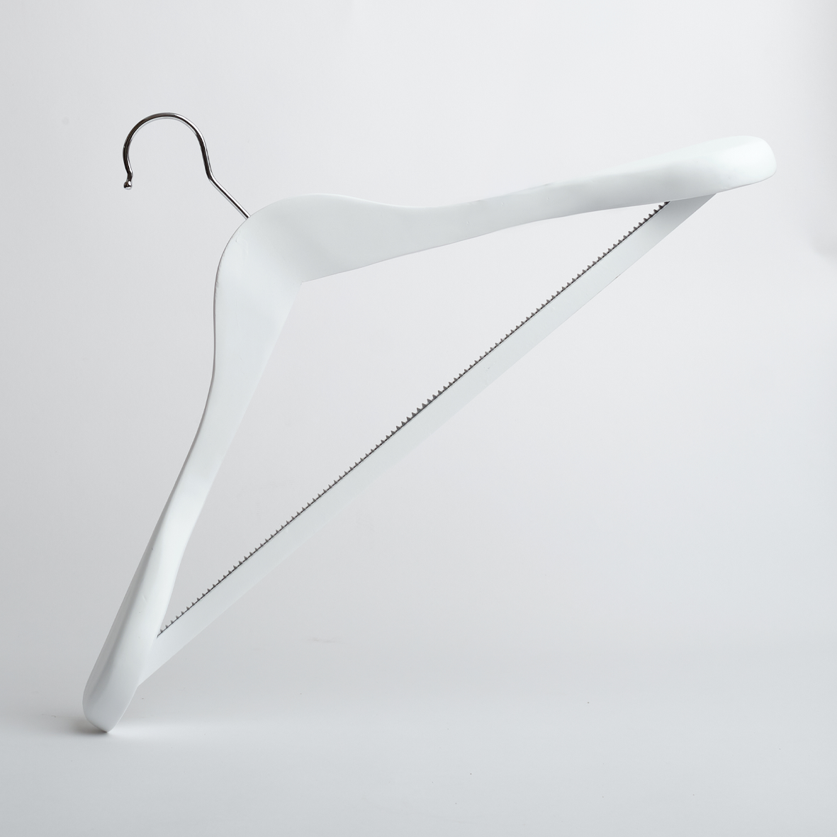 A “Hangers of London” White Wooden 45cm Jacket Hanger with a non-slip trouser bar, displayed against a plain light background.