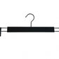 A Hangers of London Black Wooden Clip Bottom Hanger 37cm with sturdy clips on each end, designed for hanging pants or skirts. The hanger features a central bar with adjustable clips and a 360-degree rotation hook at the top for easy closet organization. The image is set against a plain white background.