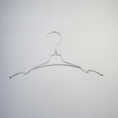 A Natural Aluminium Top Notch Coat Hanger 40cm from Hangers of London against a plain grey background. The hanger features a typical hook and shoulder design with slight bends near the ends to help secure clothing, making it an essential tool for wardrobe organization.