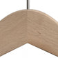 Close-up of a durable Hangers of London Natural Wooden Jacket Top Coat Hanger 44cm, ideal for garment care. The image shows the top section where the two arms meet in the center, with a metal hook extending upwards. The wood has a smooth texture with a light natural finish, perfect for preserving your jackets and coats.